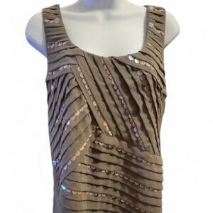 Ann Taylor Sequin Pleated Tank Taupe Sleeveless Evening -Wedding Guest Party Top